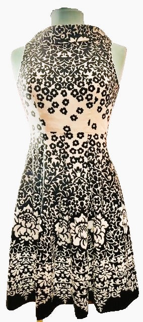 Donna Morgan Black & White Floral Fit-and-Flare Dress — Size 4P