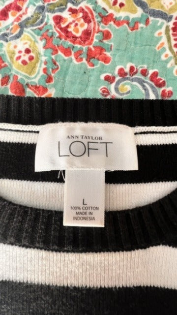 Ann Taylor LOFT Black & White Striped Cotton Sweater – Size Large