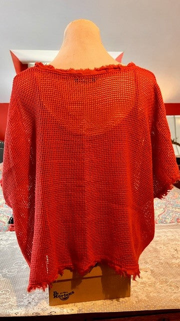 Made in Italy Coral Open Knit Frayed Poncho Top Size S
