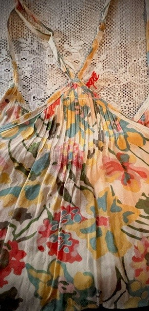 Free People Floral Ruffle Hem Tank with Pockets Size M