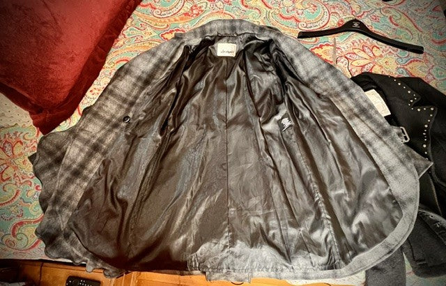GUESS Gray Plaid Military Belted Trench Coat Ruffle Hem