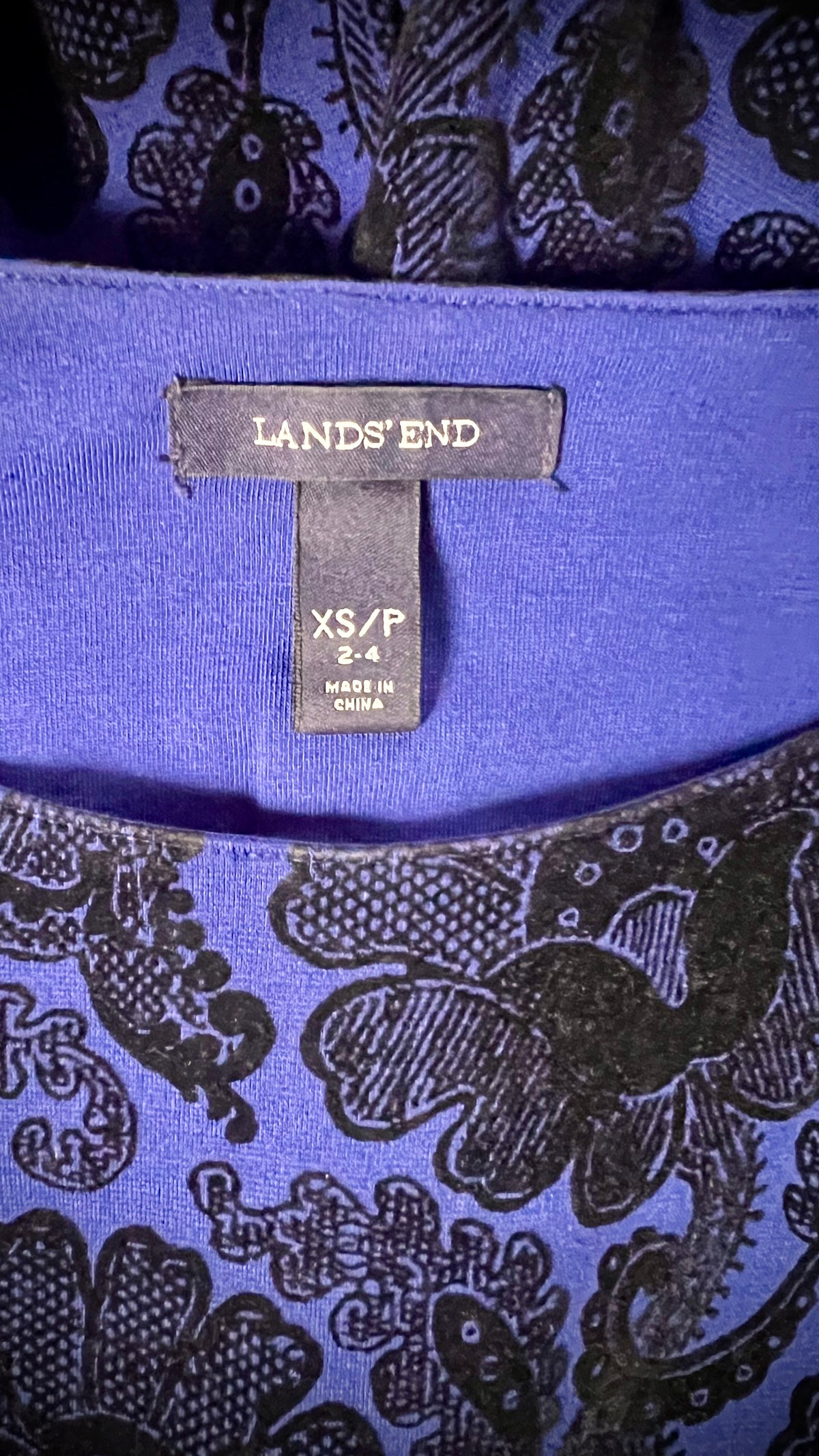 Lands’ End XS Petite Blue Black Floral