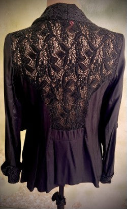 Mystree Size Small Black Lace Back Open Front Cardigan Jacket