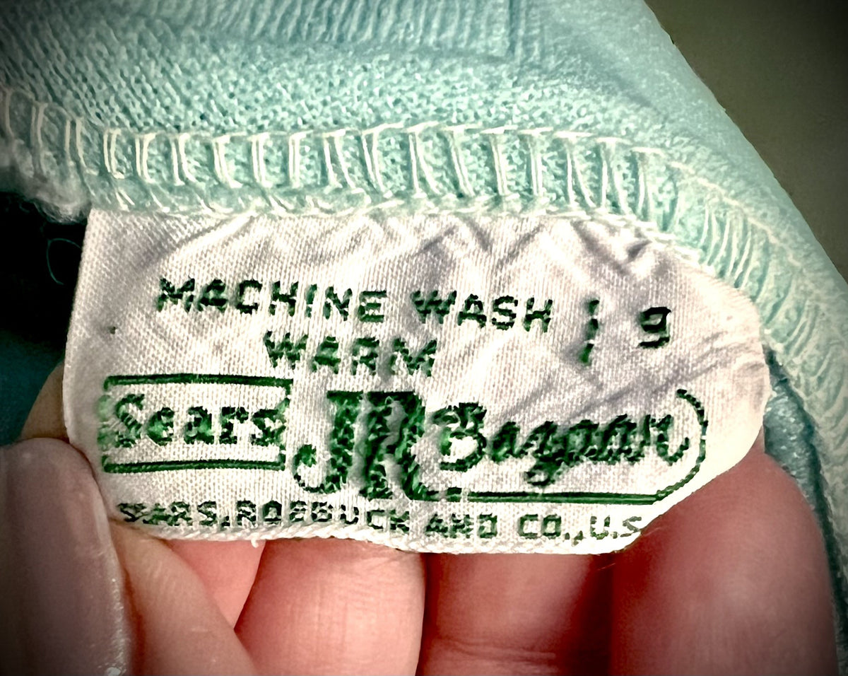 Vintage Sears Jr. Bazaar 60s Mod Mint Mini Dress Gold Buttons XS/S