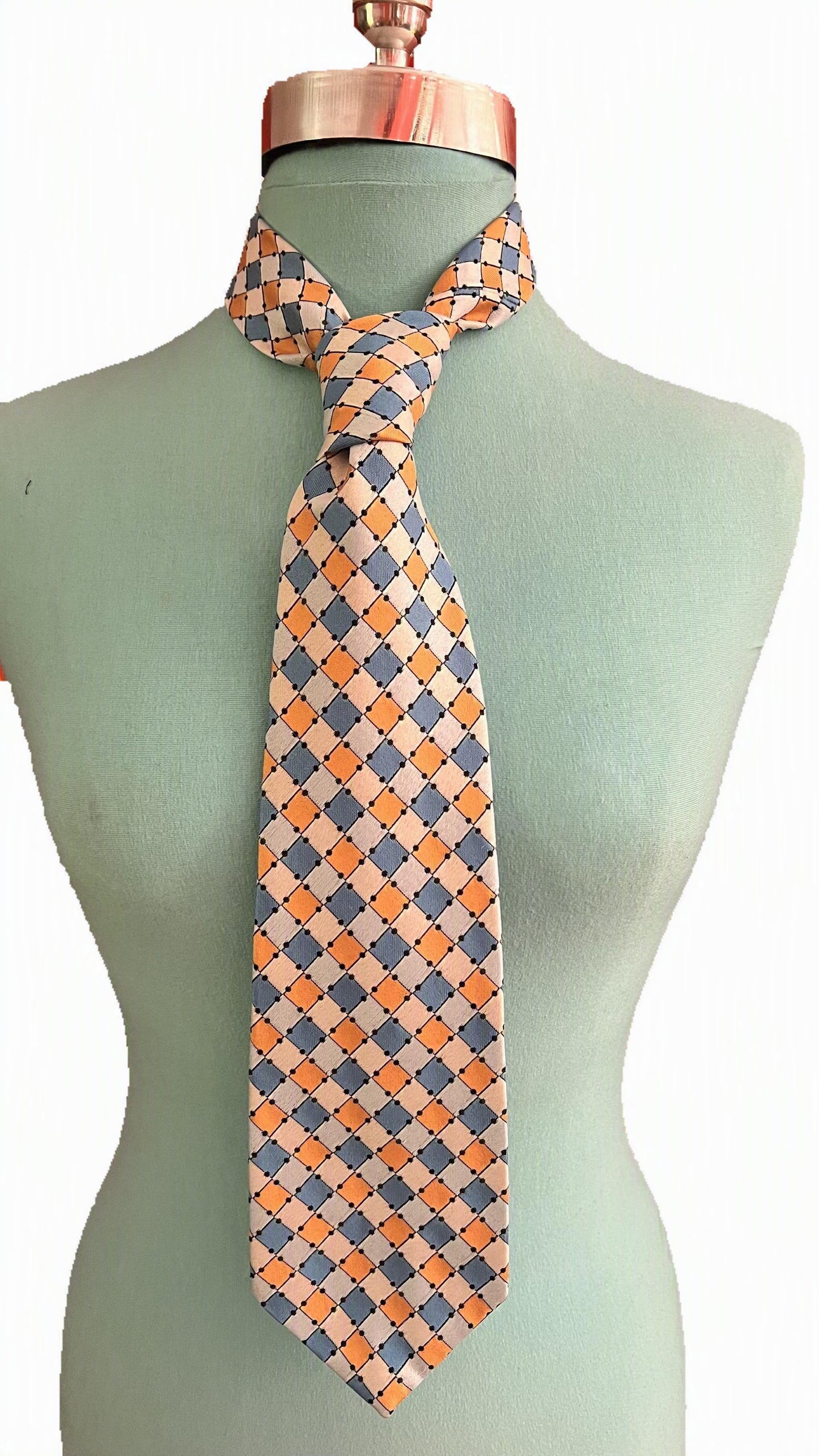 Vintage Christian Dior Geometric Necktie | Blue Peach Cream