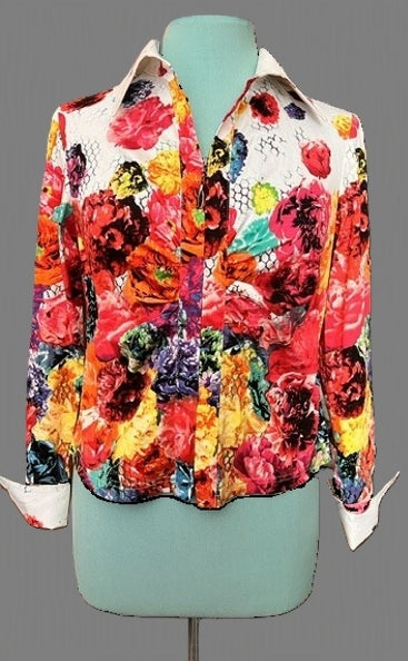 Mishca Petite Small Bold Floral Zip-Up Blouse/Jacket
