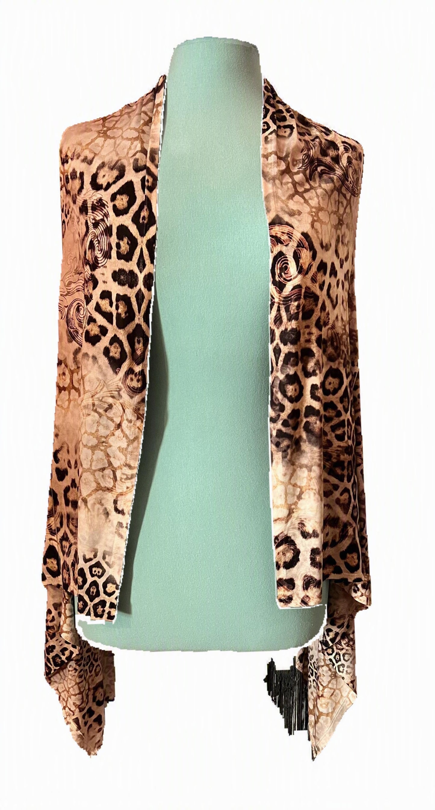 S Twelve Boho Leopard “Cougar” Vest with Graphite Fringe | Statement Layer
