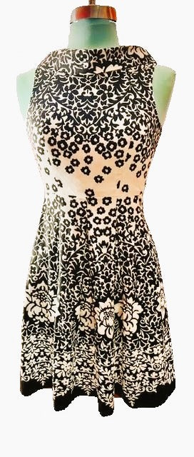 Donna Morgan Black & White Floral Fit-and-Flare Dress — Size 4P