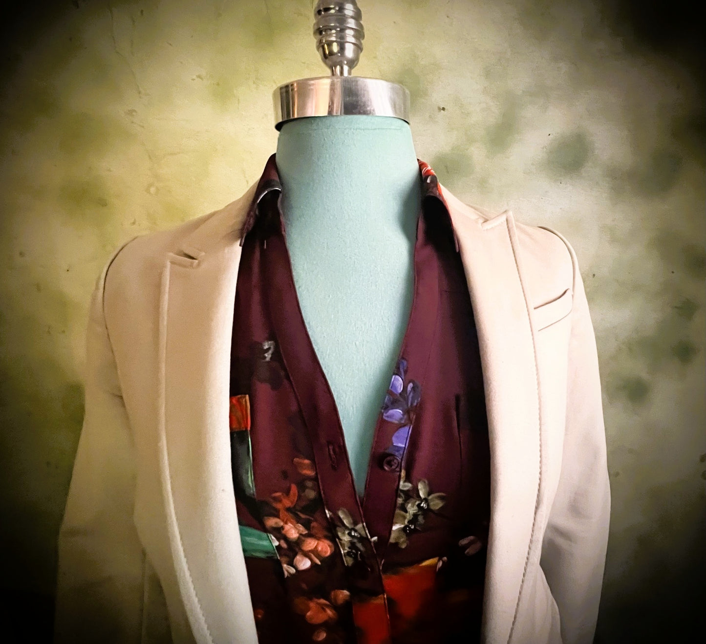 Express Burgundy Floral Satin Button-Down Blouse – XS