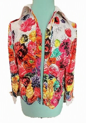 Mishca Petite Small Bold Floral Zip-Up Blouse/Jacket