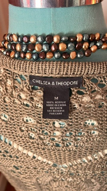 Chelsea & Theodore Long Crochet Open-Front Sweater Vest Size Medium Boho Duster