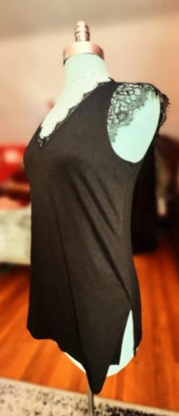 Black Eyelash Lace Cap Sleeve Top S Free People Style