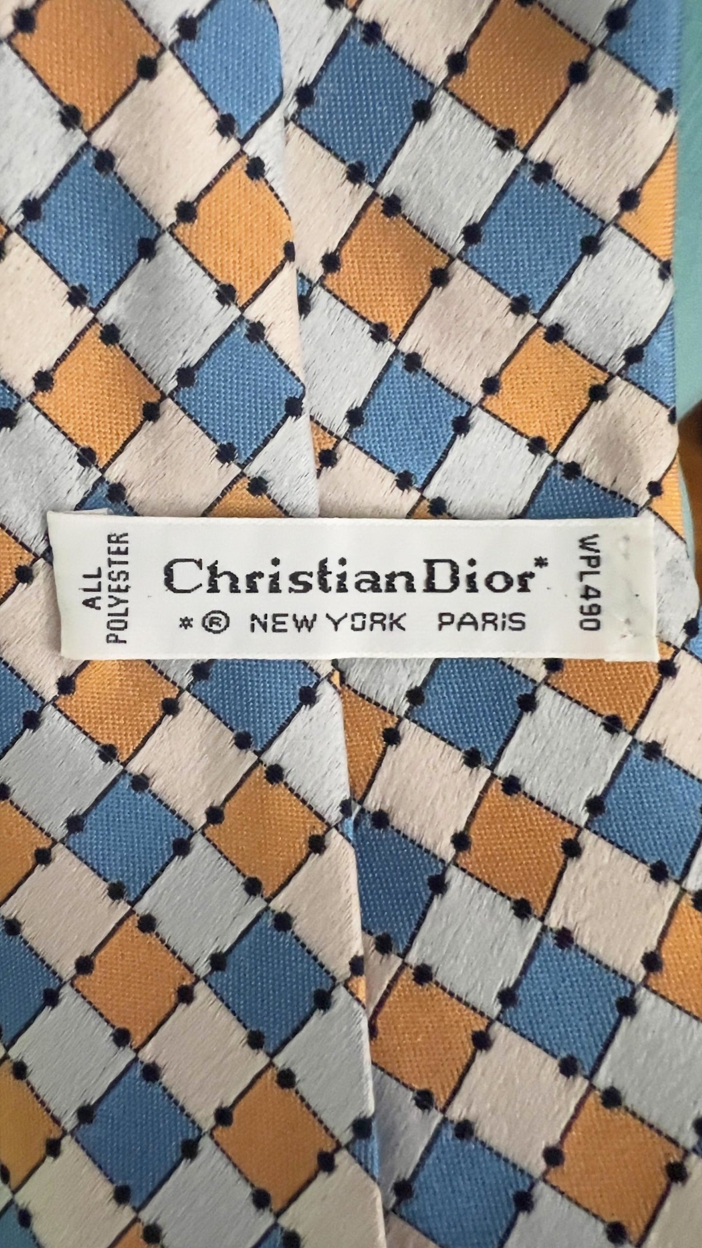Vintage Christian Dior Geometric Necktie | Blue Peach Cream
