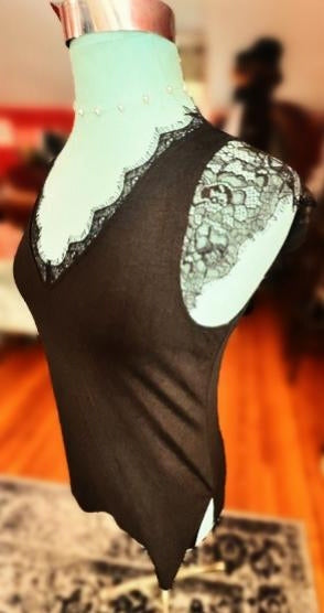 Black Eyelash Lace Cap Sleeve Top S Free People Style