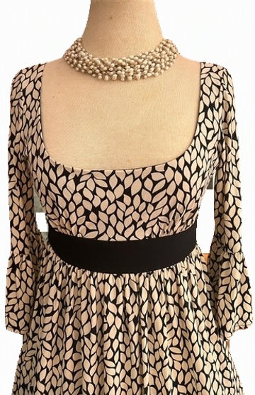 London Times Black & Ivory Printed Fit & Flare Dress Size 4
