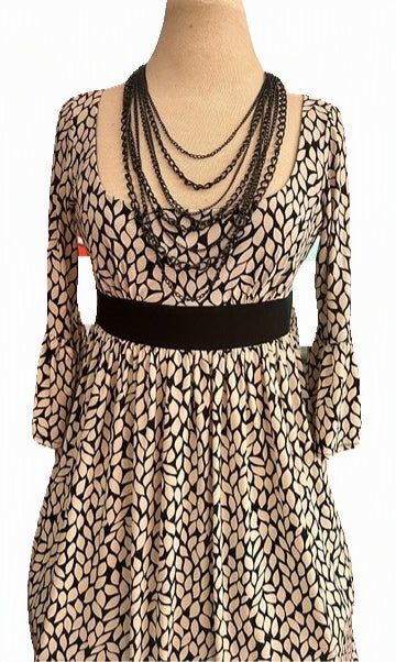London Times Black & Ivory Printed Fit & Flare Dress Size 4