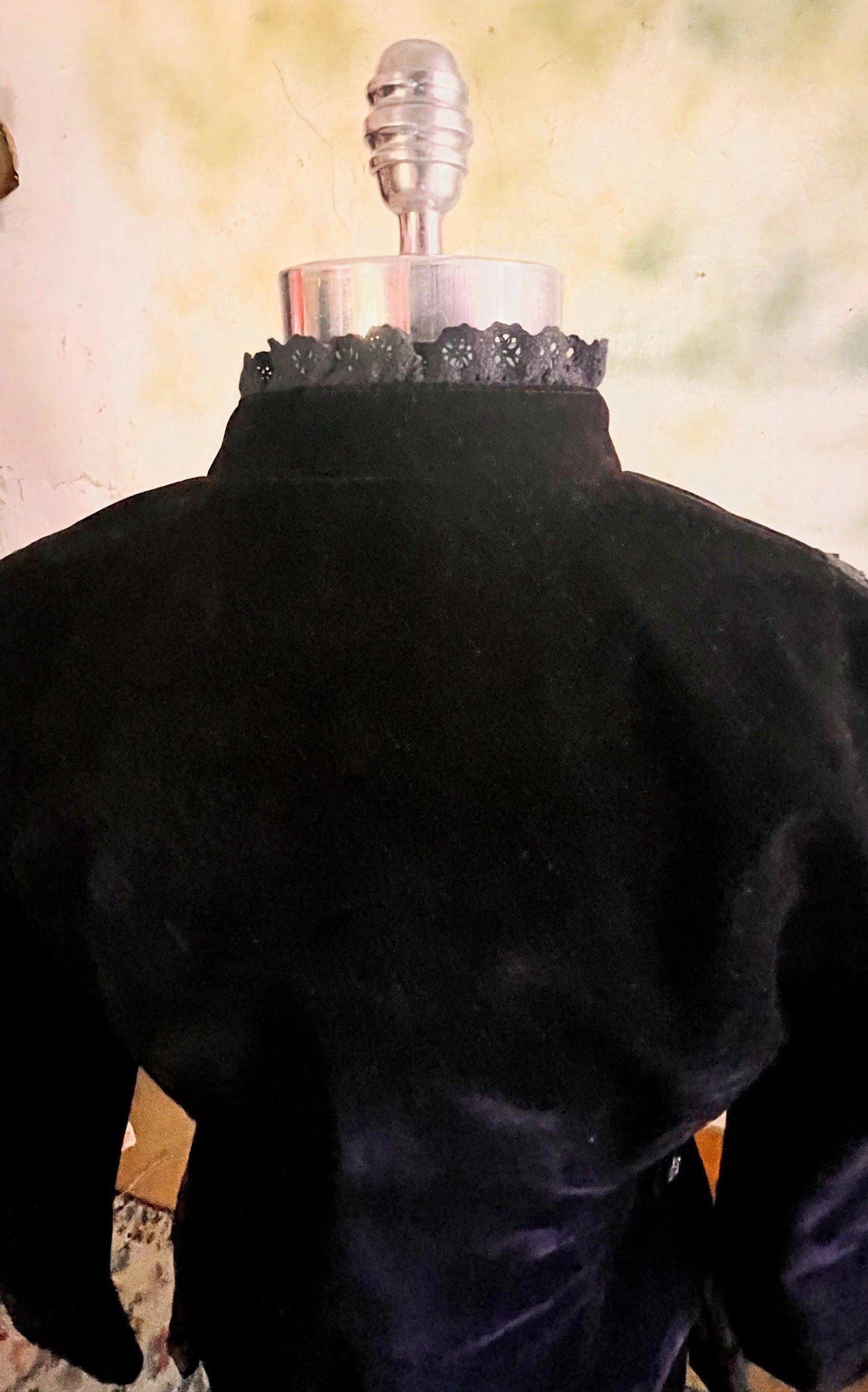 Black Velvet Military Jacket with Braided Trim & Silver Buttons