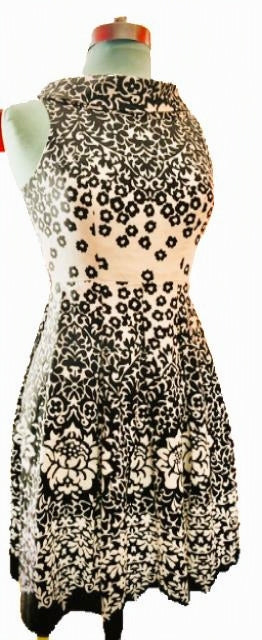 Donna Morgan Black & White Floral Fit-and-Flare Dress — Size 4P