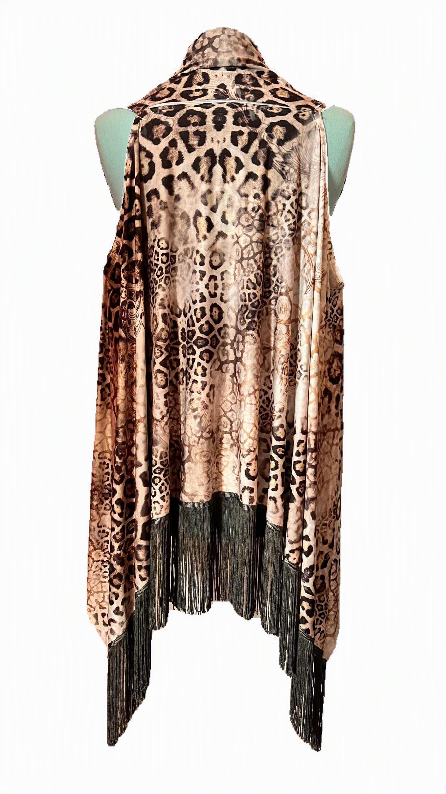 S Twelve Boho Leopard “Cougar” Vest with Graphite Fringe | Statement Layer