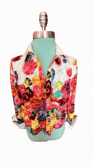Mishca Petite Small Bold Floral Zip-Up Blouse/Jacket