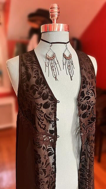 Band of Gypsies Black Sheer Velvet Floral Duster – Size Small