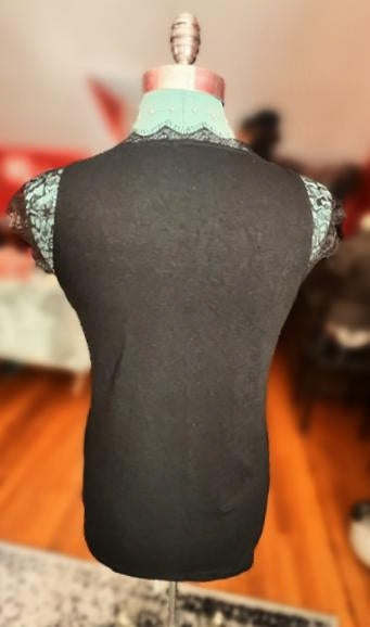 Black Eyelash Lace Cap Sleeve Top S Free People Style