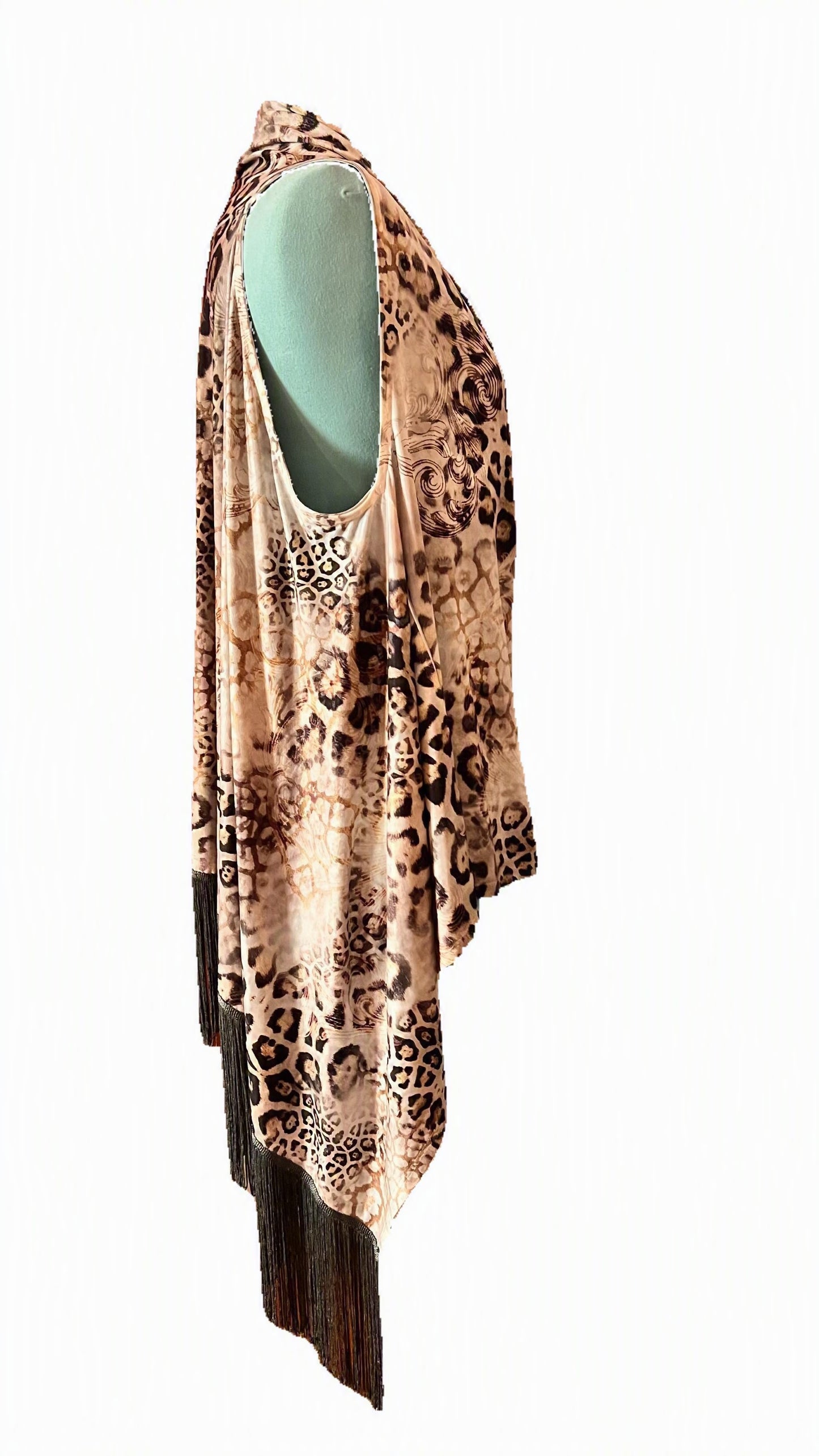 S Twelve Boho Leopard “Cougar” Vest with Graphite Fringe | Statement Layer