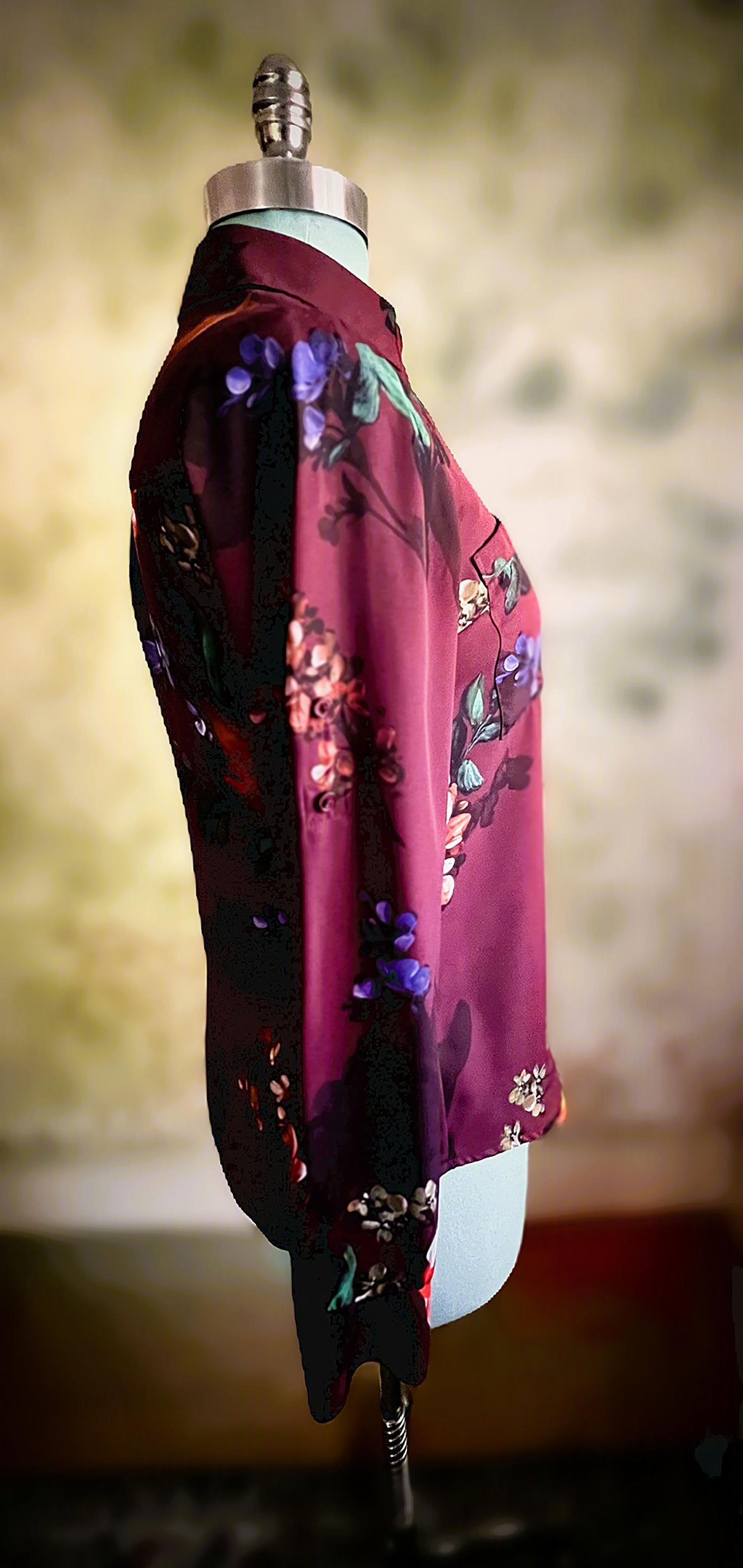 Express Burgundy Floral Satin Button-Down Blouse – XS