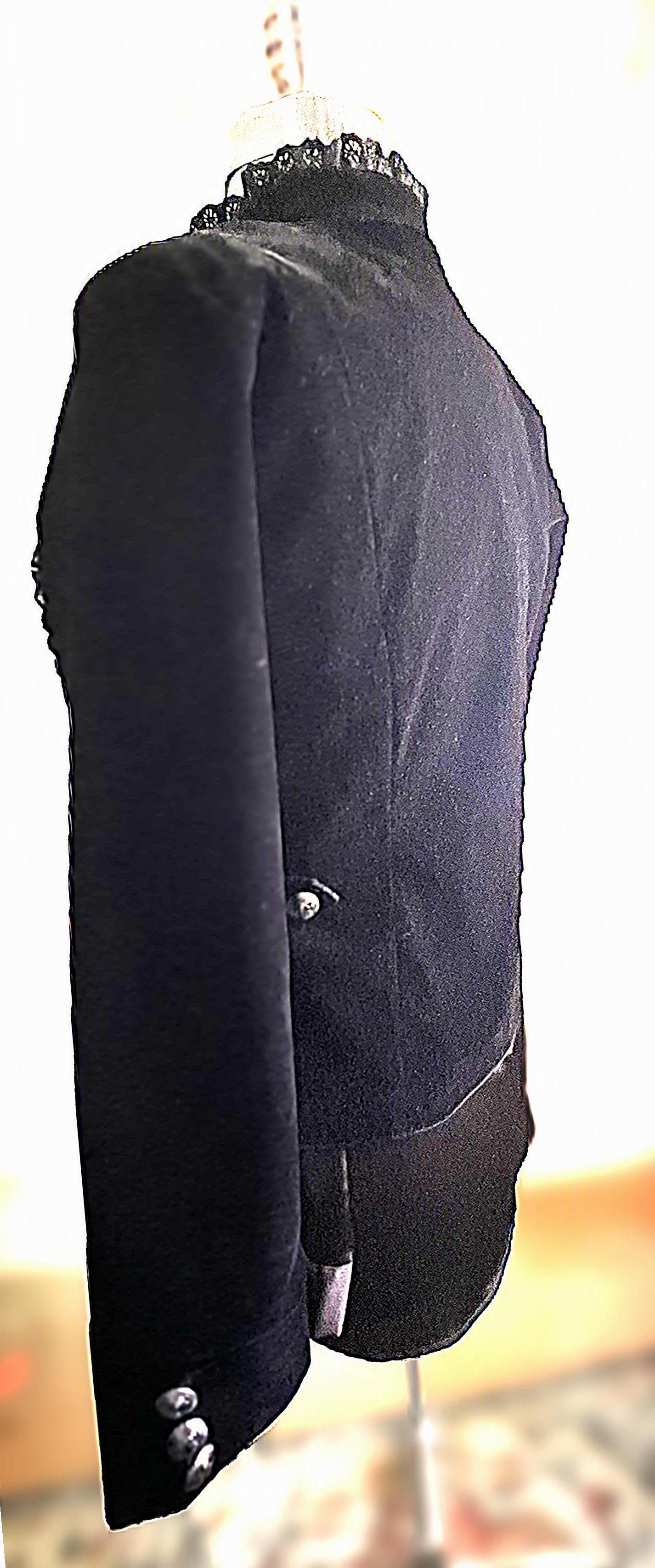 Black Velvet Military Jacket with Braided Trim & Silver Buttons