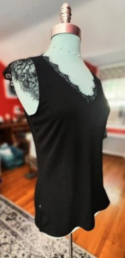 Black Eyelash Lace Cap Sleeve Top S Free People Style
