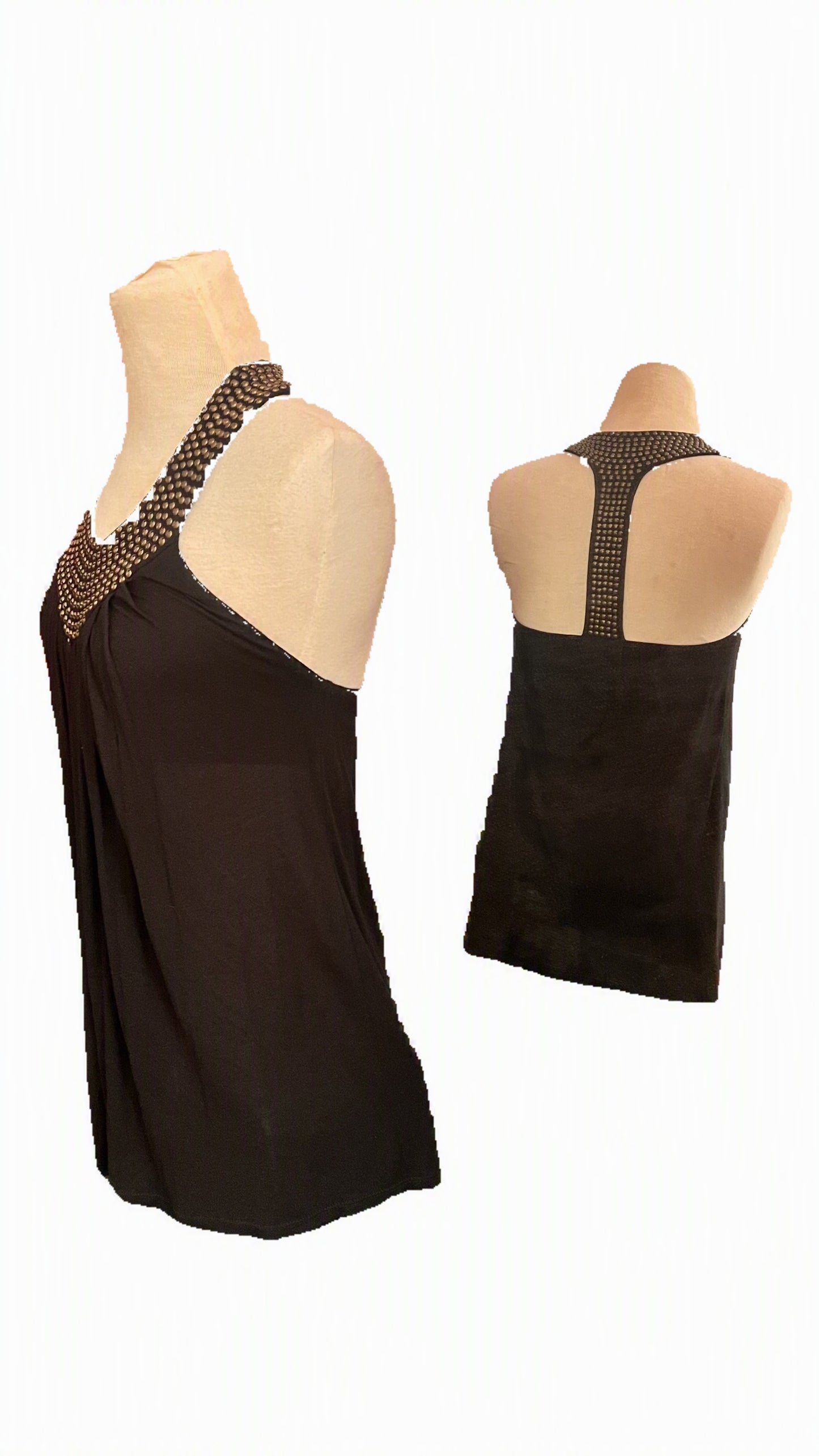 Spense Black Studded Racerback Babydoll Tank Top XS