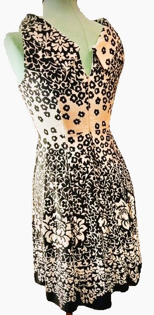 Donna Morgan Black & White Floral Fit-and-Flare Dress — Size 4P