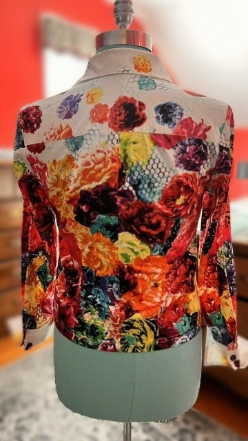 Mishca Petite Small Bold Floral Zip-Up Blouse/Jacket