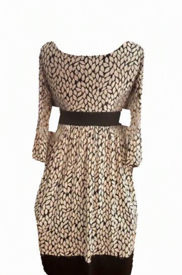 London Times Black & Ivory Printed Fit & Flare Dress Size 4