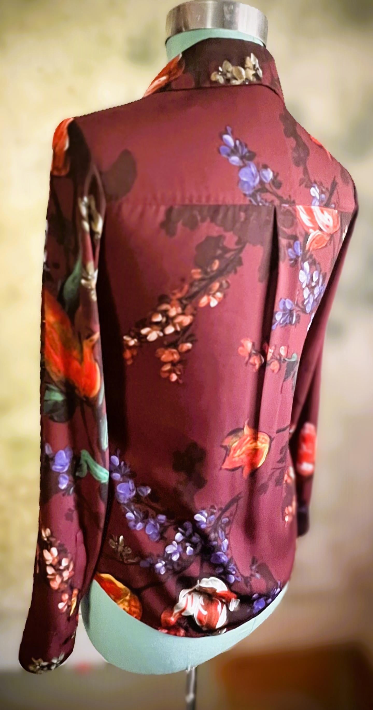 Express Burgundy Floral Satin Button-Down Blouse – XS