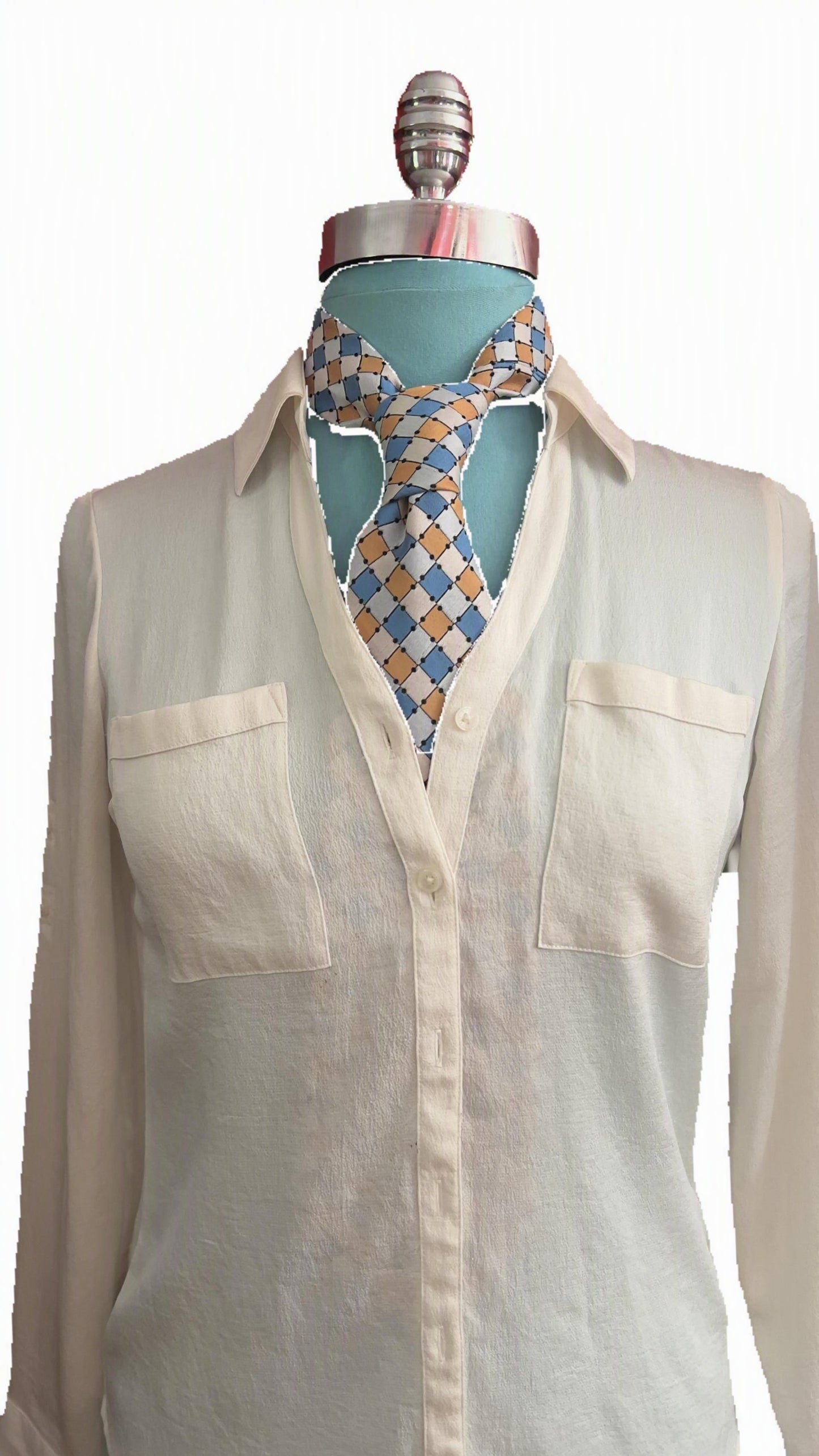 Vintage Christian Dior Geometric Necktie | Blue Peach Cream