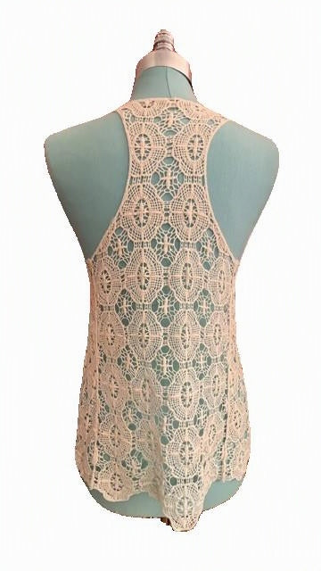 LC Lauren Conrad Ivory Crochet Lace Racerback Tank Top Boho Romantic