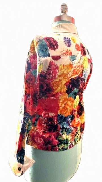Mishca Petite Small Bold Floral Zip-Up Blouse/Jacket