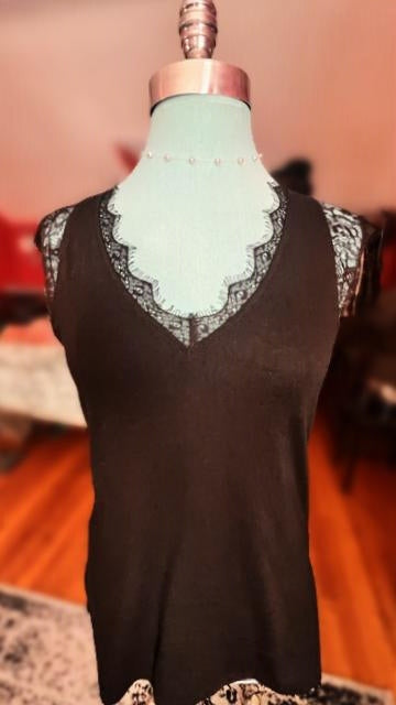 Black Eyelash Lace Cap Sleeve Top S Free People Style