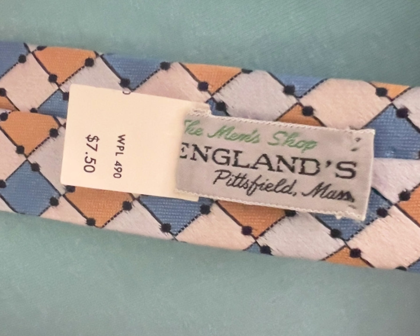 Vintage Christian Dior Geometric Necktie | Blue Peach Cream