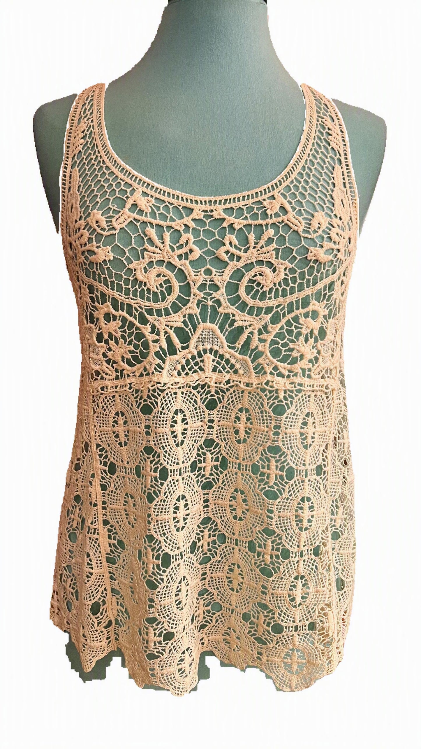 LC Lauren Conrad Ivory Crochet Lace Racerback Tank Top Boho Romantic