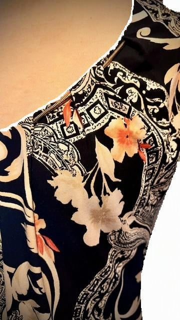 WH/BM Black Ornate Floral Scroll Print Cap Sleeve Top