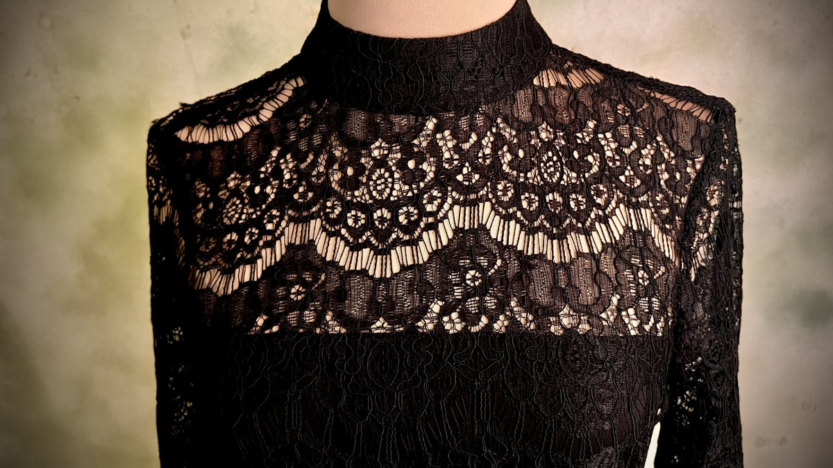 Venus Size 2 Black Lace High Neck Bell Sleeve Blouse