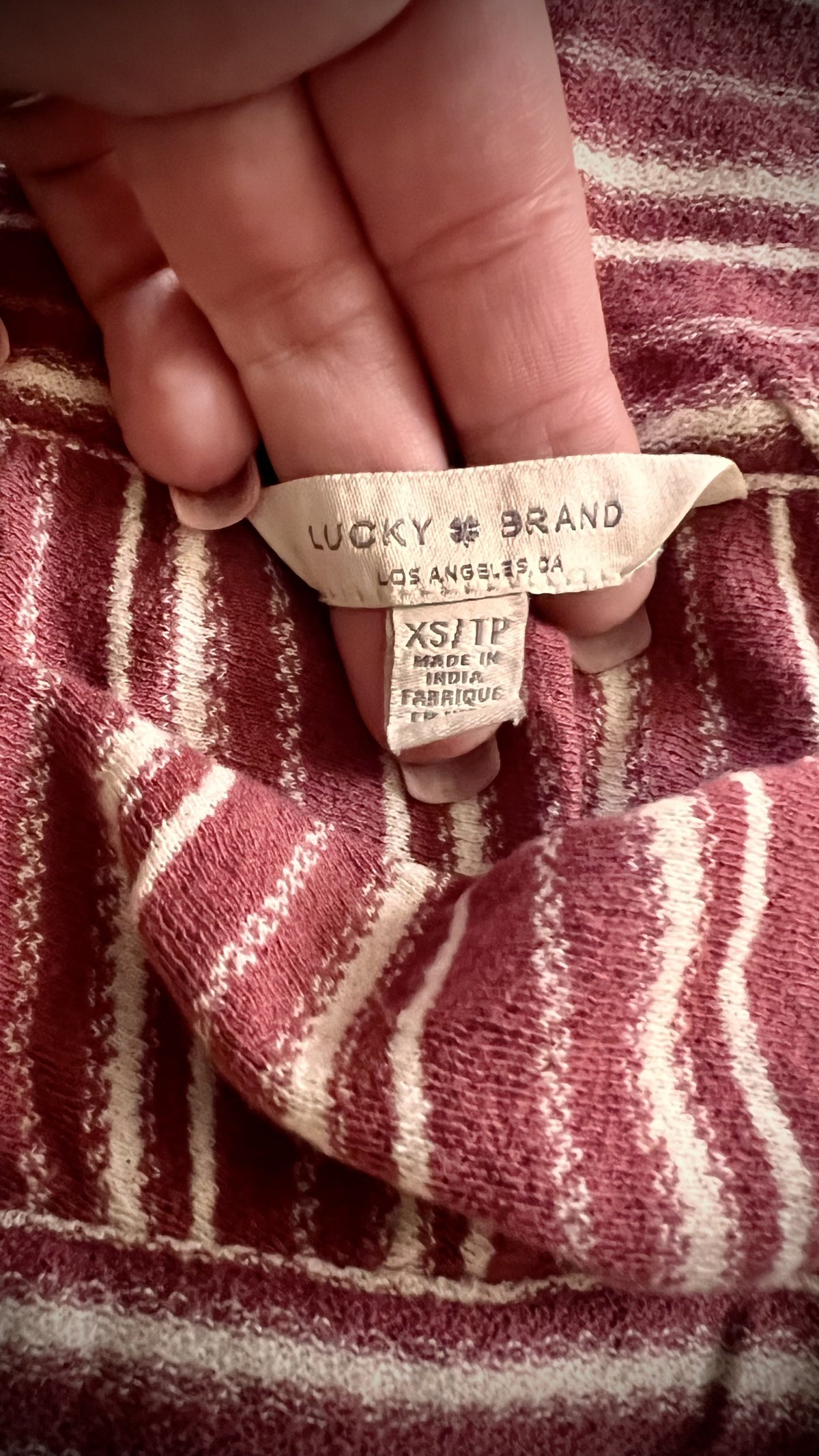 Lucky Brand XS Burgundy Cream Striped Square Neck Babydoll Tank