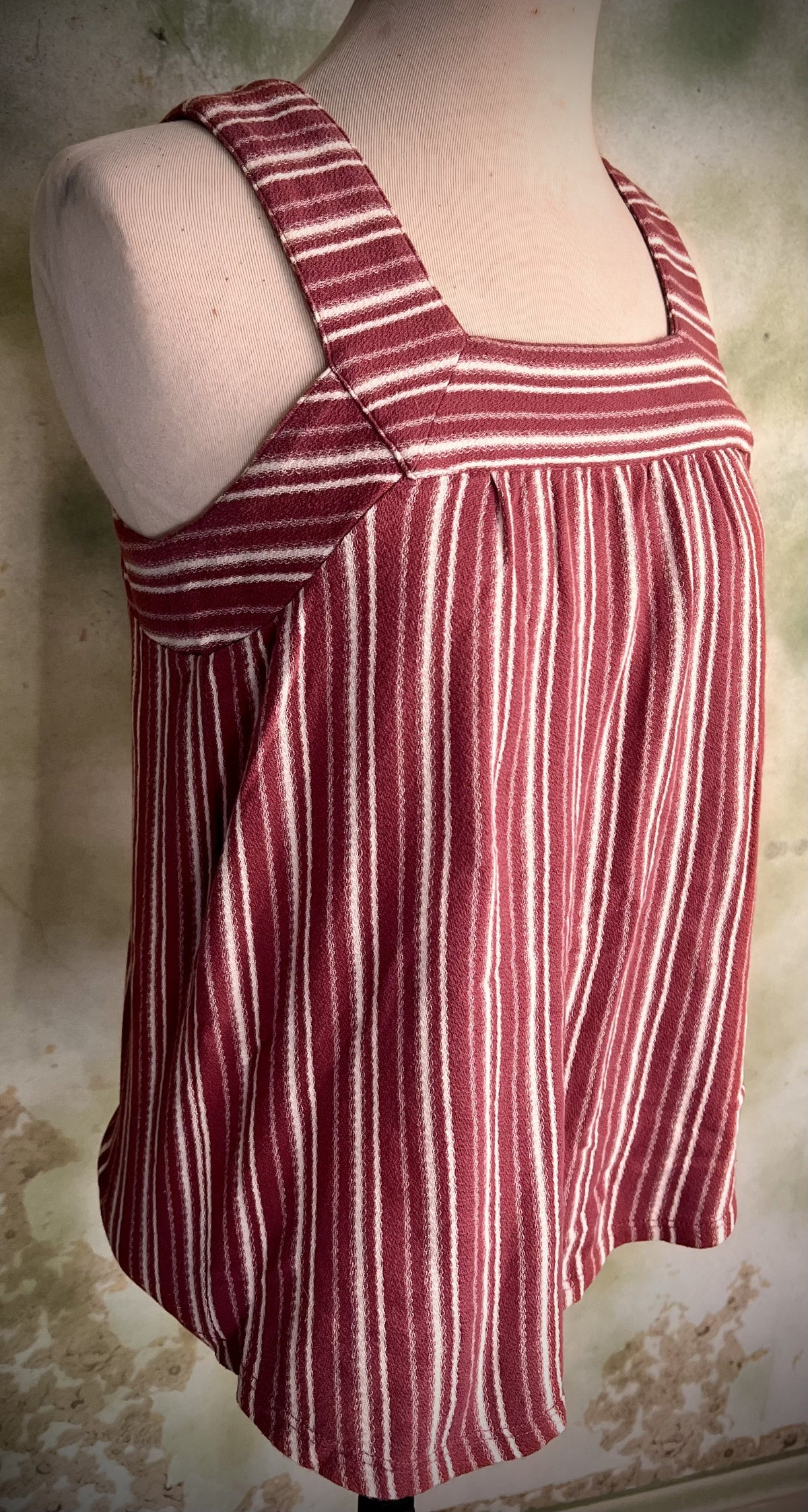Lucky Brand XS Burgundy Cream Striped Square Neck Babydoll Tank