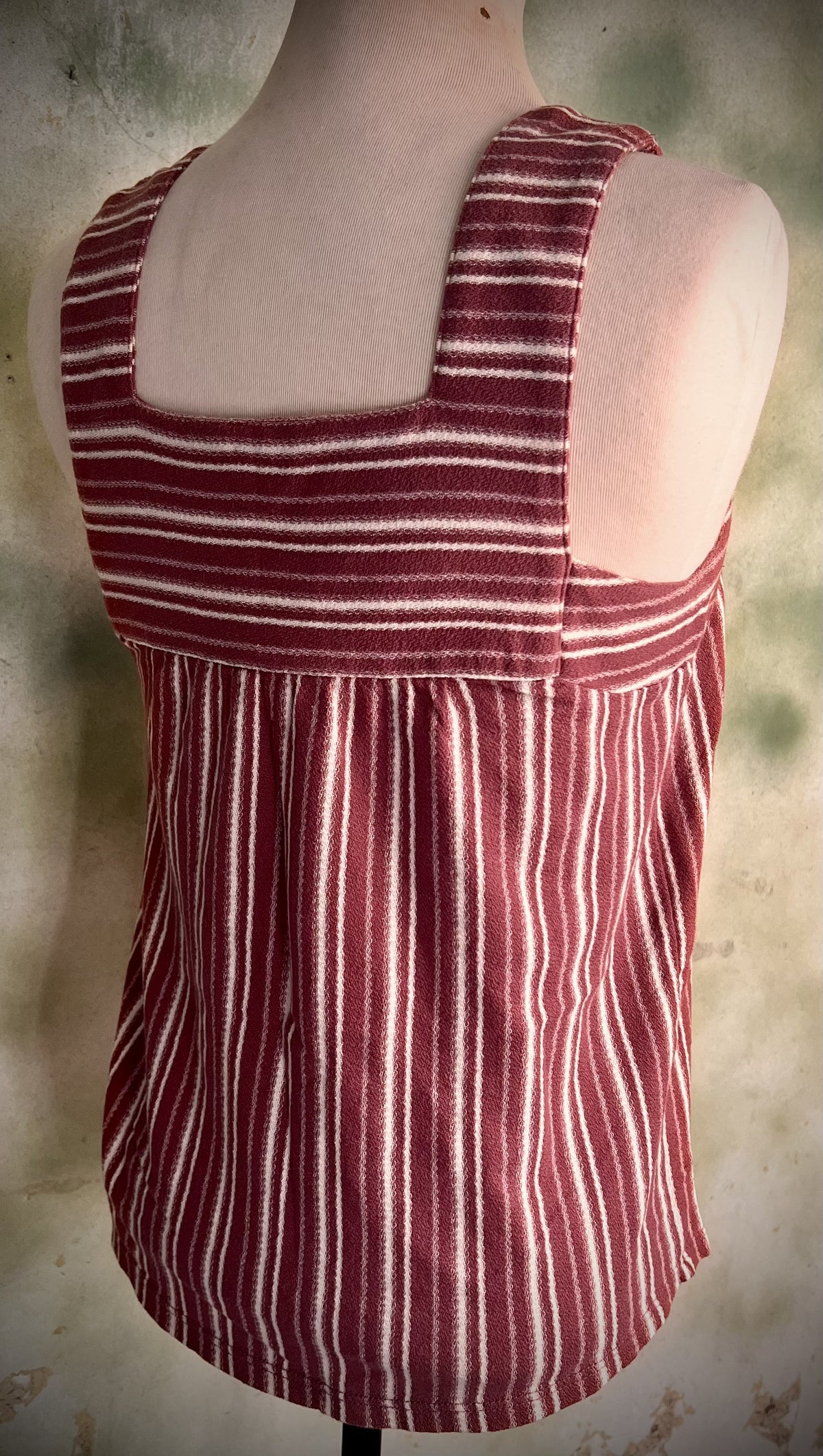 Lucky Brand XS Burgundy Cream Striped Square Neck Babydoll Tank
