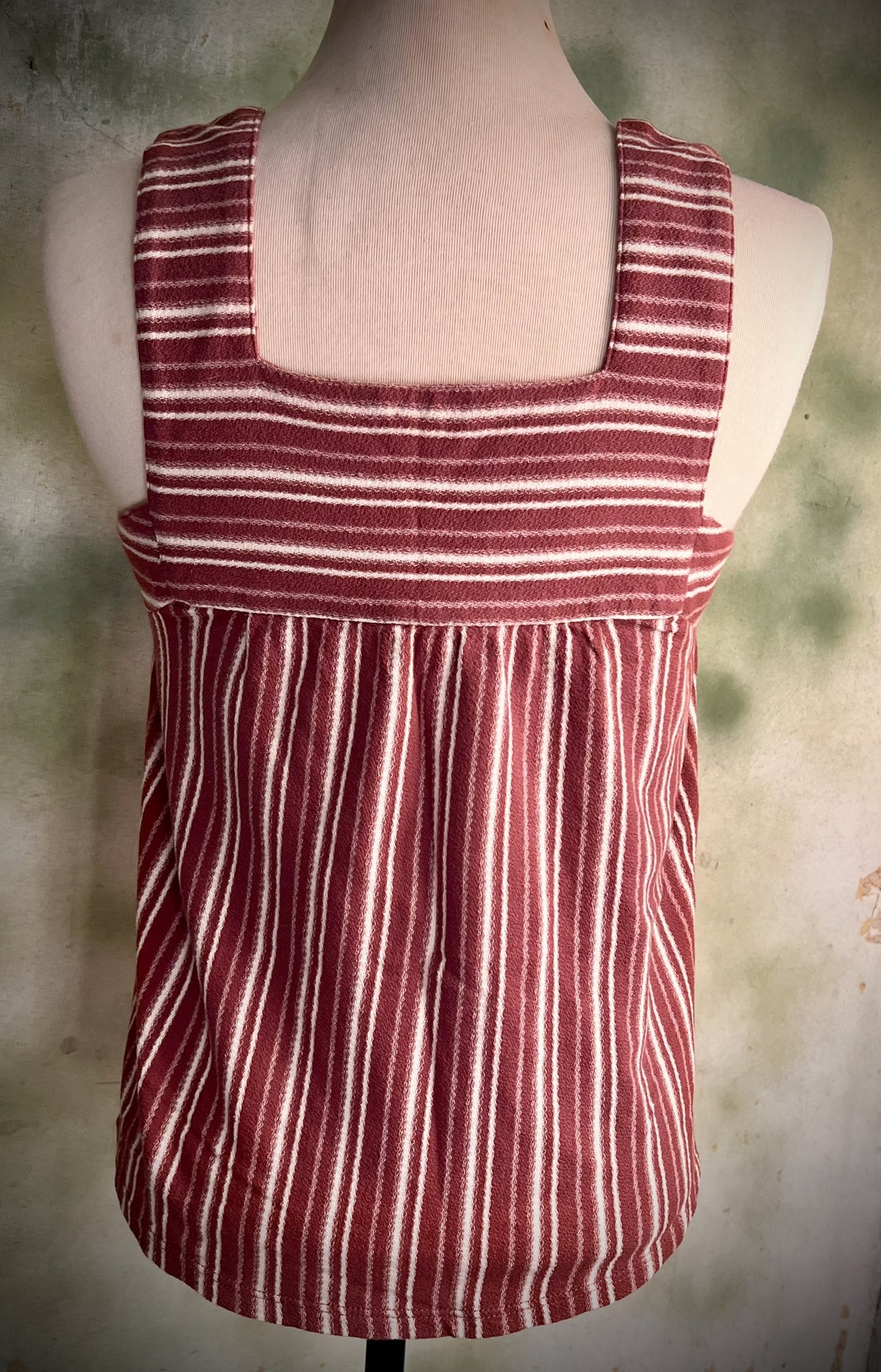 Lucky Brand XS Burgundy Cream Striped Square Neck Babydoll Tank