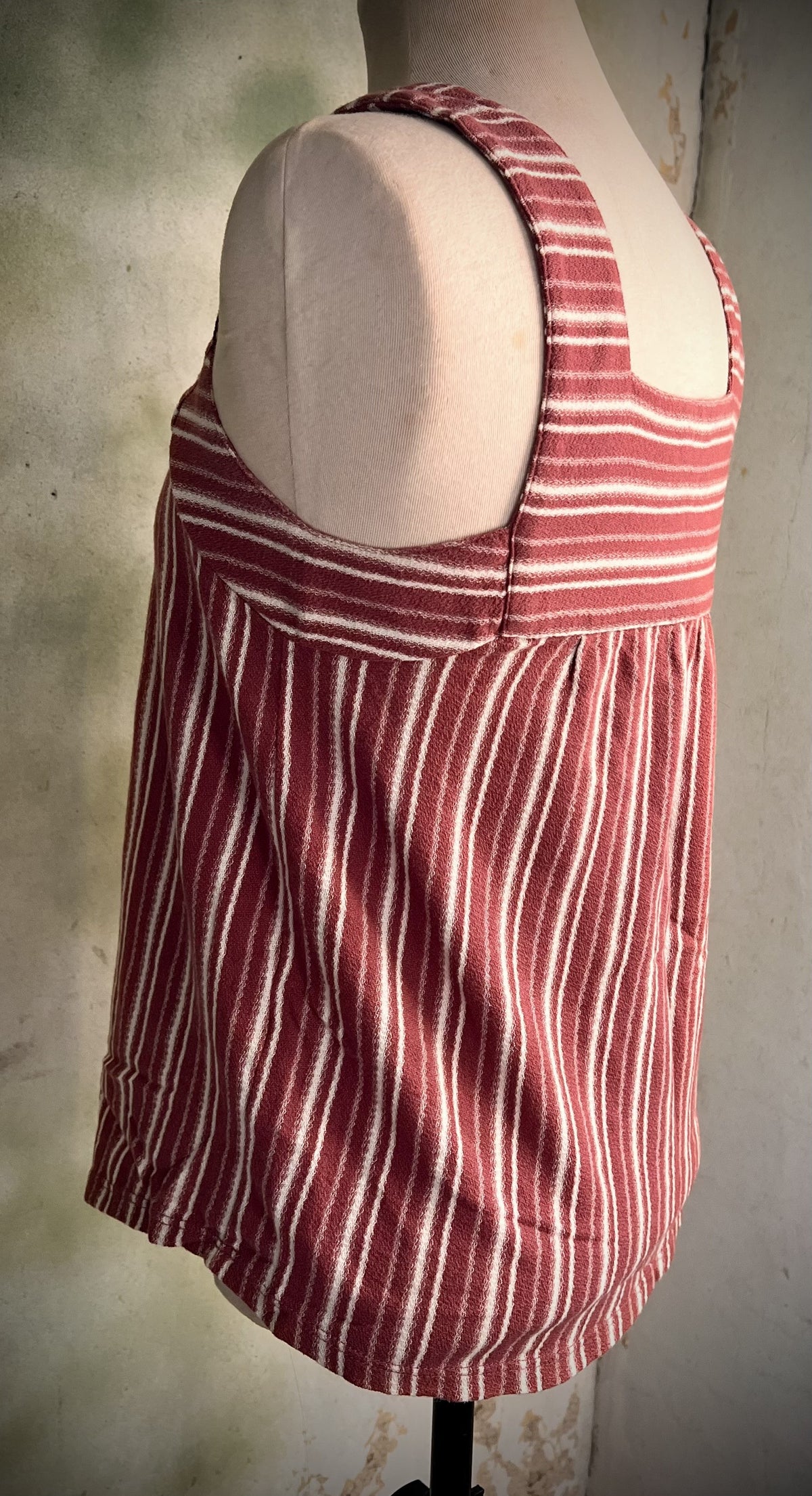 Lucky Brand XS Burgundy Cream Striped Square Neck Babydoll Tank