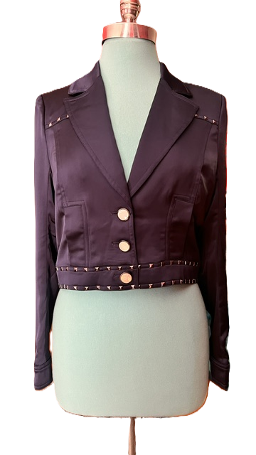 NWT bebe Navy Satin Cropped Jacket – Size 6