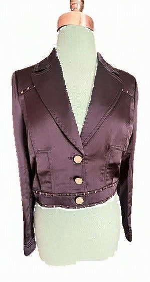 NWT bebe Navy Satin Cropped Jacket – Size 6